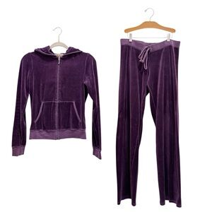 Y2K Juicy Culture Velour Tracksuit Set Jacket Pants Bratz Punk Glam Purple Sz M
